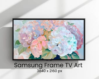 Hydrangea Wall Art, Frame TV Art, Instant Download Digital Print | Modern Floral Oil Painting | sage green wall art, vintage art | TV2476