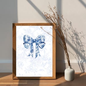 Blue bow Wall Art Chinoiserie Wall Art, coquette bow, nursery wall art, Botanical Print, Printable Wall Art, Chinoiserie Wall Art