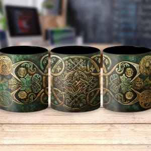 Celtic design coffee mug, Celtic gift ceramic mug, intricate Celtic pattern cup, unique Celtic knot mug, Irish-themed Celtic art mug