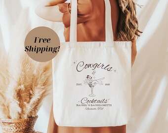 Nashville Bachelorette Party Tote Bag, Custom Cowgirls and Cocktails Bag, Nash Bash Bridesmaid Gifts, Western Bachelorette Party Gifts