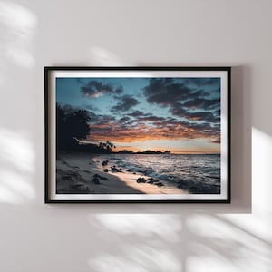 Stampa tramonto spiaggia hawaiana, fotografia paesaggi hawaiana, poster viaggio hawaiano