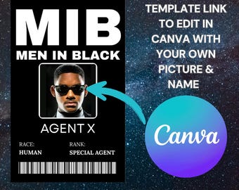 Customizable MIB Men In Black Agent ID Badge Cosplay Costume Halloween - Canva Link