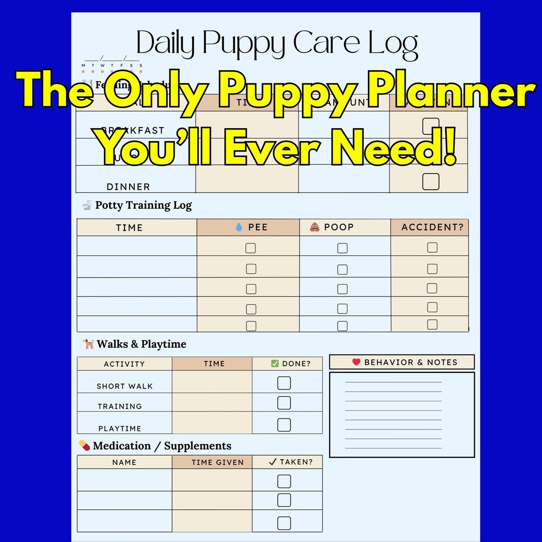 Puppy Planner Printable: Pet Health, Training & Socialization Logs (PDF ...