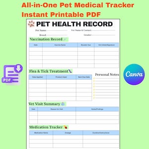 Pet Health Record Printable: Cat & Dog Medical Tracker (A4 PDF Download