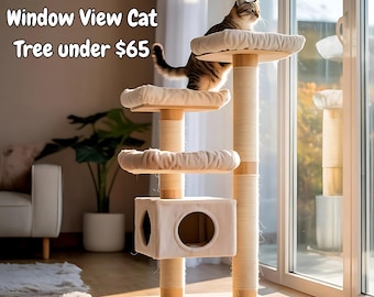 Guía de bricolaje para construir un árbol para gatos moderno con ventana: Torre para gatos que ahorra espacio (Descarga PDF)