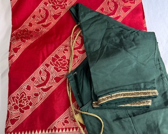 Banarsi Zari Silk Red Weaving Party Wear Saree Blouse