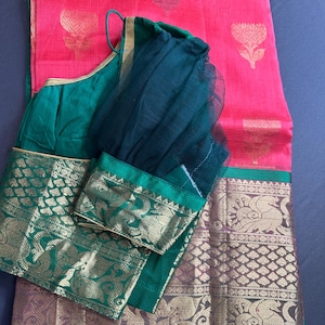 Pure Venkatigiri Soft Silk Handloom Light Weight Pink Green Saree