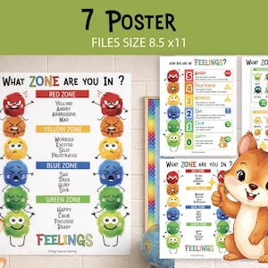 Poster e schede didattiche sulle zone di regolamentazione / Materiali visivi per l'apprendimento socio-emotivo (download digitale)