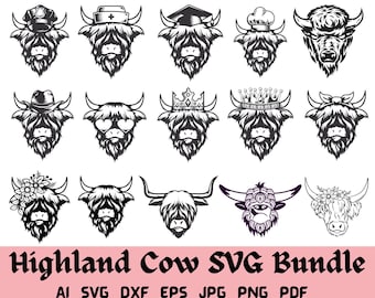 Highland Cow Bundle Svg, 15 Designs Highland Cow, Highland Cow png Cow Svg, Cute Cow Svg, Highland Cow Sublimation, Cricut Cut File