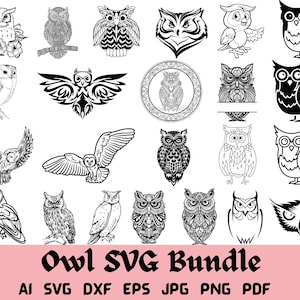 Hibou SVG Bundle, lot d'oiseaux, hibou couper fichier, clipart hibou, fichiers svg hibou pour silhouette, fichiers hibou pour cricut, hibou svg, hibou dxf, png