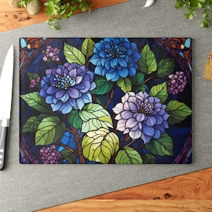 Stained Glass Floral Cutting Board, Kitchen Decor, Unique Gift, Home Cooking, Elegant Serveware, Mother&#39;s Day Gift, Artisan Homeware