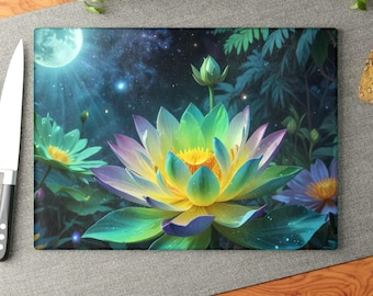 Lotus Flower Glass Cutting Board, Floral Kitchen Decor