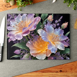 Floral Glass Cutting Board with Vibrant Flower Design, Kitchen Decor, Gift for Home Cooks, Wedding Gift, Housewarming