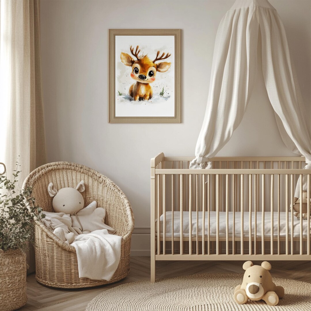 Cute Baby Moose Nursery Room Wall Art Poster Safari Animals High ...