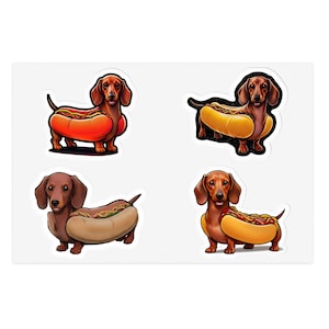 Dachshund Cartoon Sticker Sheets - Fun Dog Lover Decorative Stickers Pack, Cute Wiener Dog Scrapbook Labels, Kawaii Pet Planner Sticker Set,
