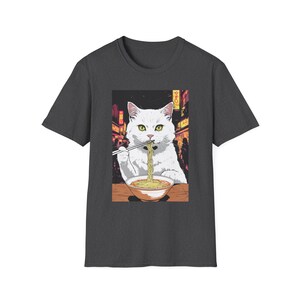 Cat Eating Ramen Unisex T-Shirt, Funny Japanese Noodles Tee, Kitty Lover Gift, Ramen Lover Shirt, Foodie Apparel, Kawaii Cat Top