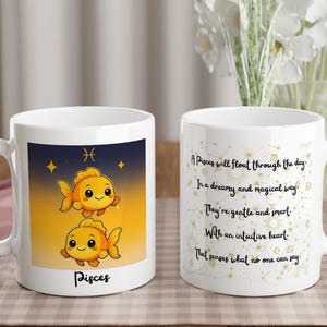 Cute Pisces Mug - Zodiac Sign Ceramic Cup with Limerick - Perfect Gift for Astrology Lovers