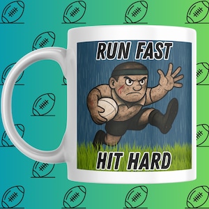 Caneca de jogador de rúgbi: Corra rápido, bata forte - Presente para fãs de rúgbi