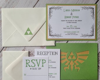 5x7 Zelda Invitation Wedding Suite | 3 Card Suite | Tri-Force