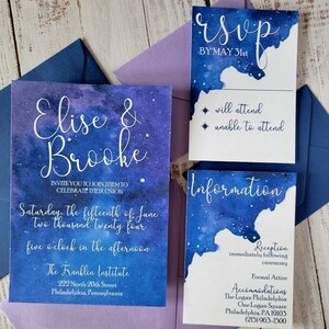 Suite de tres cartas para bodas celestiales de 5 x 7