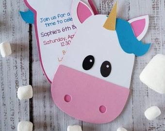 Unicorn Party Invitations | Envelopes Included | Print & Cut | Shower | Birthday | Sample | Packs of 10, 15 and 25