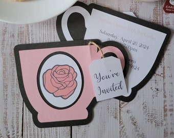 Tea Party Invitation | Birthday | Bridal Shower | Die Cut | Envelopes Included