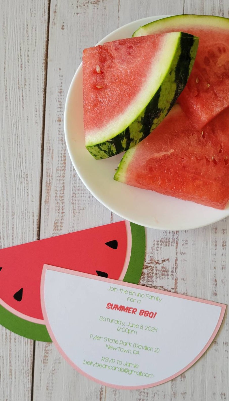 4"x6" Watermelon Invitation | Birthday | BBQ | Die Cut | Sample | Set of 10, 15 and 25