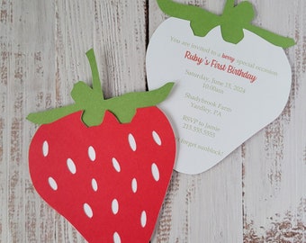 Strawberry Invitation | Birthday | Die Cut | Baby Shower | Sample | Sets of 10, 15 and 25