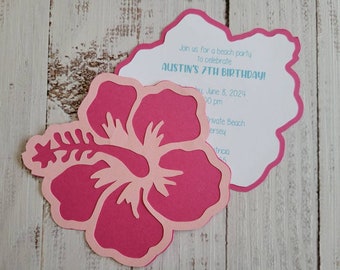 Hibiscus Invitations | Birthday | Luau | Die-Cut | Sample | Packs of 10, 15 and 25