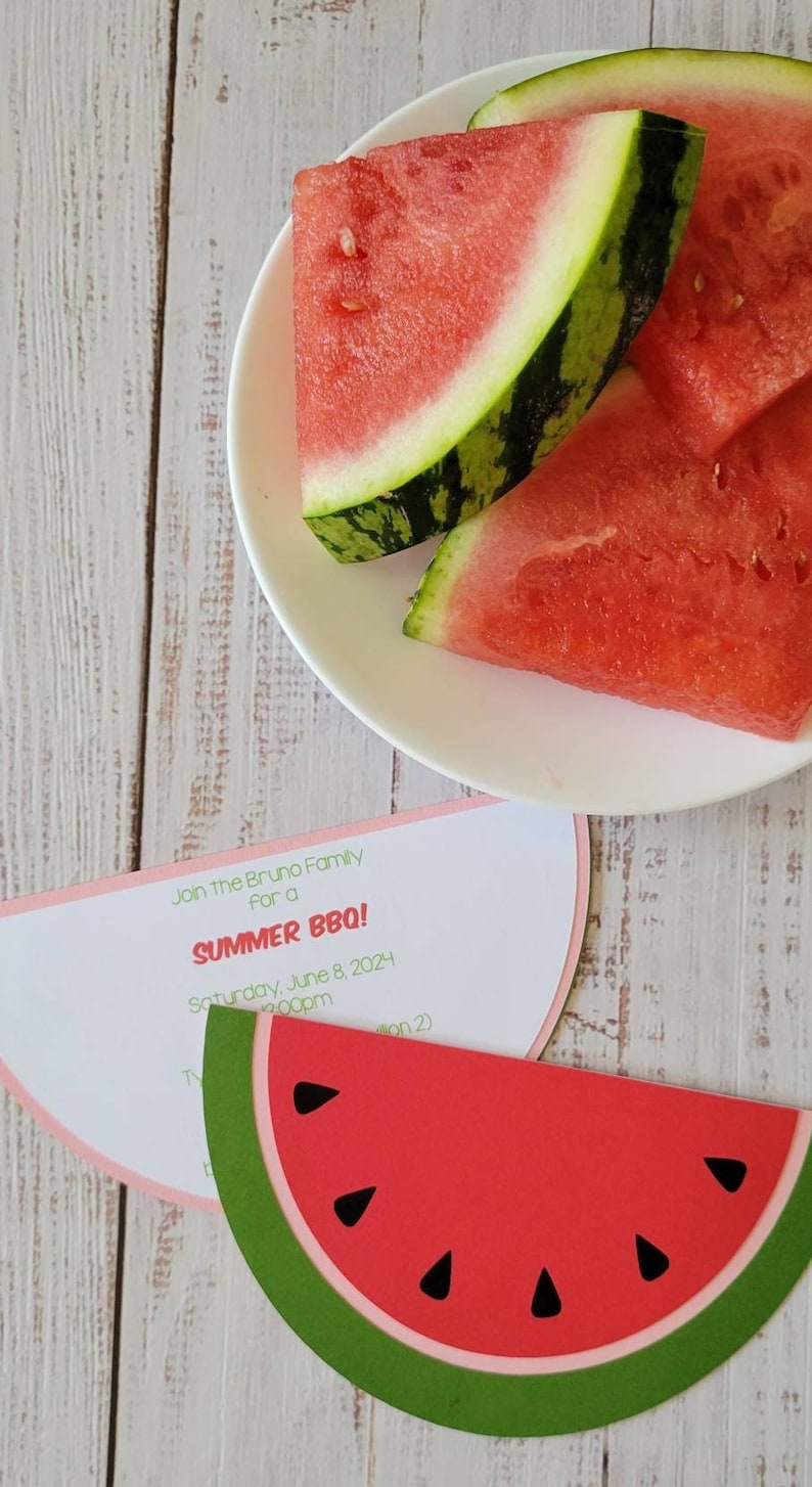 4x6 Watermelon Invitation Birthday BBQ Die Cut Sample Set of 10, 15 and 25 image 2