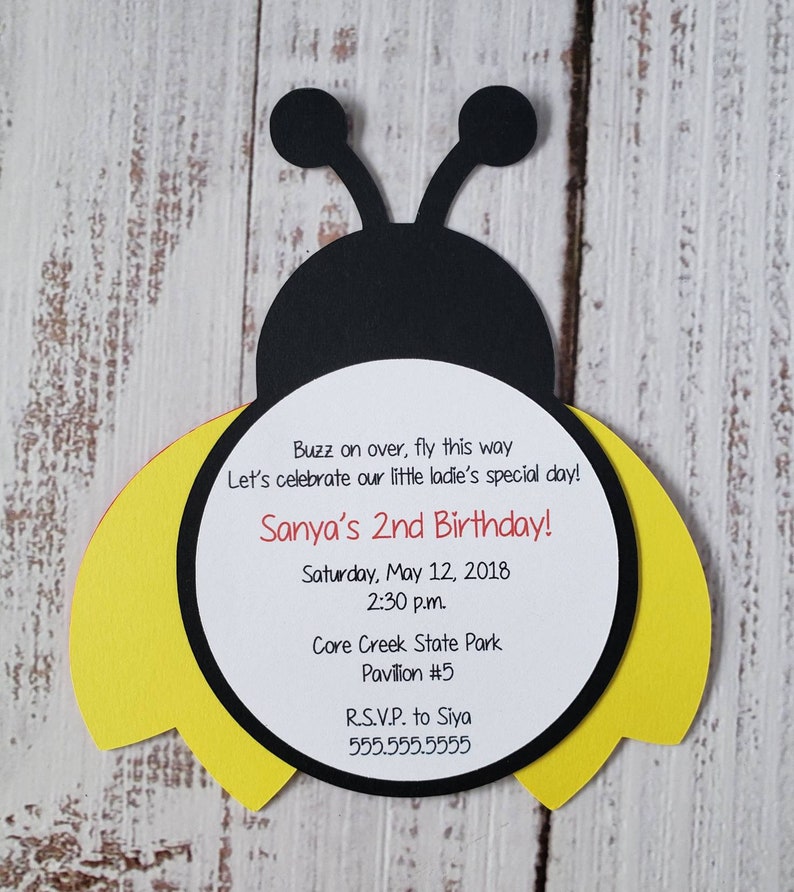 Ladybug Party Invitation | Die Cut | Birthday | Baby Shower | Sample | Sets of 10, 15 & 25