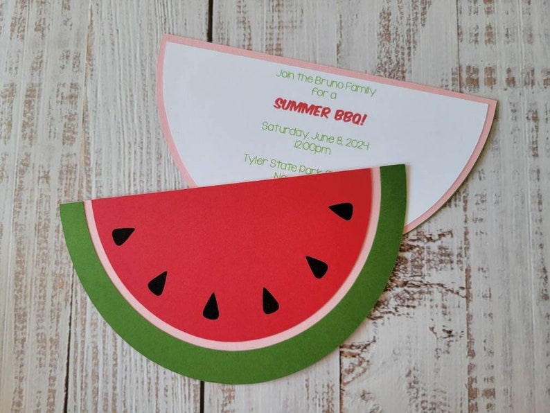 4x6 Watermelon Invitation Birthday BBQ Die Cut Sample Set of 10, 15 and 25 image 1