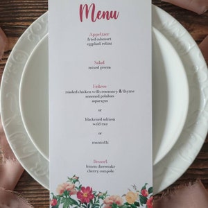 4"x8" Vintage Floral Formal Dinner Menu