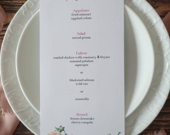 4"x8" Vintage Floral Formal Dinner Menu