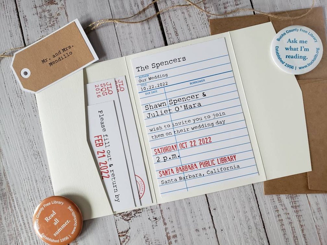 5 x 7 Library Wedding Pocket Invitations Printed Set Etsy