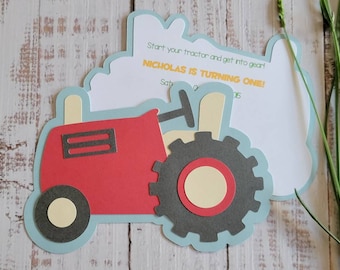 Tractor Invitation | Birthday | Baby Shower | Die-Cut | Sample | Packs of 10, 15 and 25