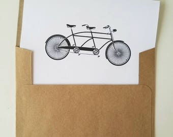 A2 Tandem Bicycle - Blank Note Card - Pack of 10