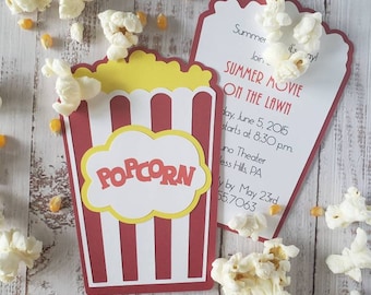 Popcorn Invitation | Birthday | Baby Shower | Die-Cut | Sample | Packs of 10, 15 and 25