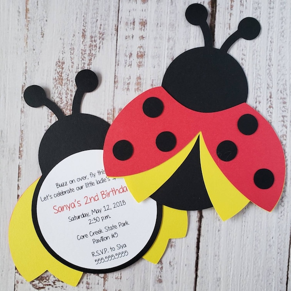 Ladybug Party Invitation | Die Cut | Birthday | Baby Shower | Sample | Sets of 10, 15 & 25