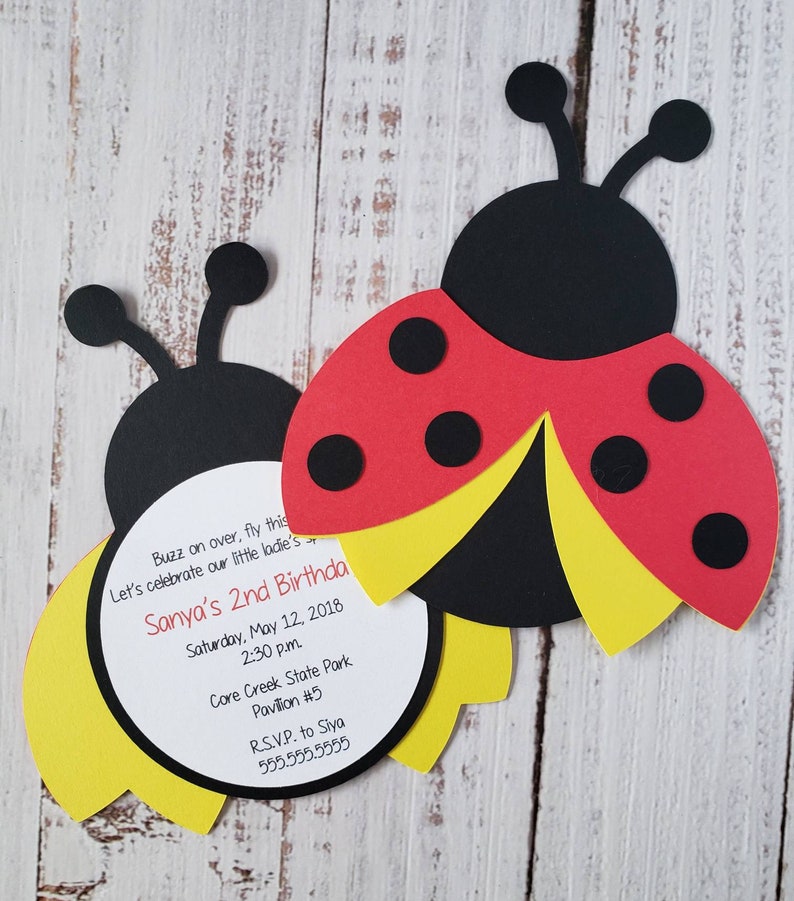 Ladybug Party Invitation | Die Cut | Birthday | Baby Shower | Sample | Sets of 10, 15 & 25