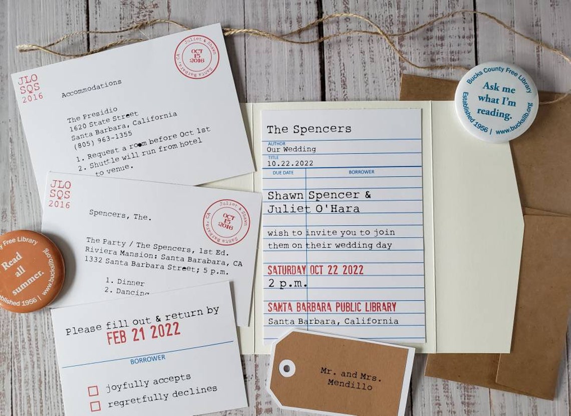 5 x 7 Library Wedding Pocket Invitations Printed Set Etsy