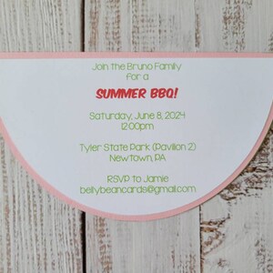 4"x6" Watermelon Invitation | Birthday | BBQ | Die Cut | Sample | Set of 10, 15 and 25