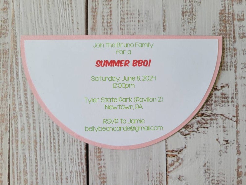 4"x6" Watermelon Invitation | Birthday | BBQ | Die Cut | Sample | Set of 10, 15 and 25