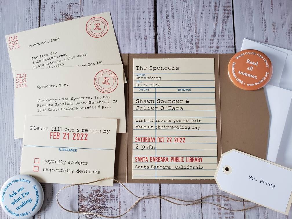 5 x 7 Library Wedding Pocket Invitations Printed Set Etsy