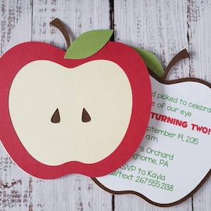 Apple Invitation | Die-Cut | Birthday | Baby Shower | Sample | Packs of 10, 15, 25