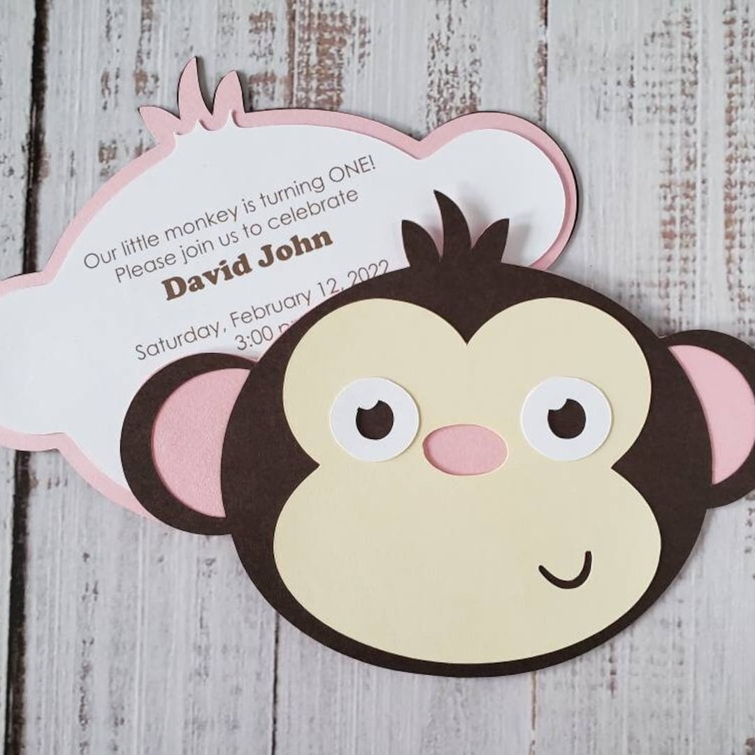 Invitaciones de cumpleaños de mono: cartulina personalizada, sobres ...