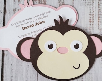 Monkey Invitation | Die Cut | Birthday | Baby Shower | Sample | Sets of 10, 15 and 25