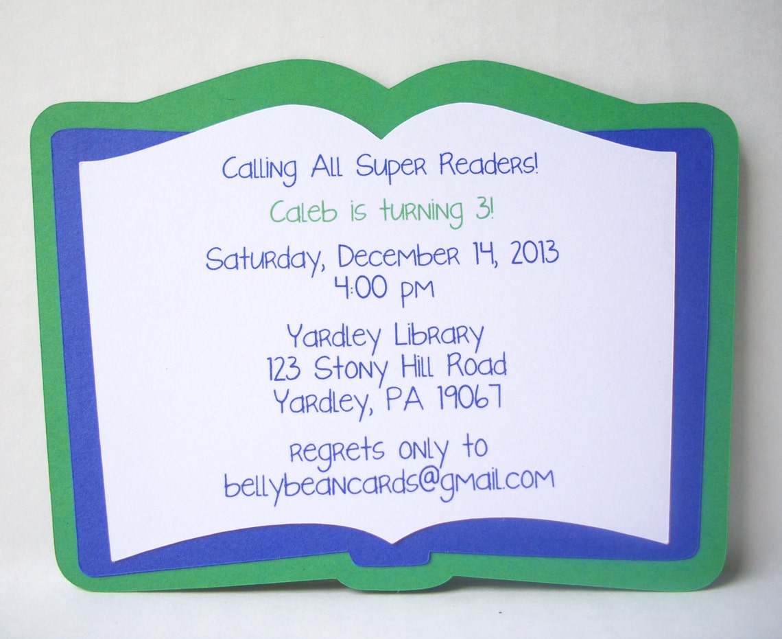 Book Invitation Pack of 10 Etsy