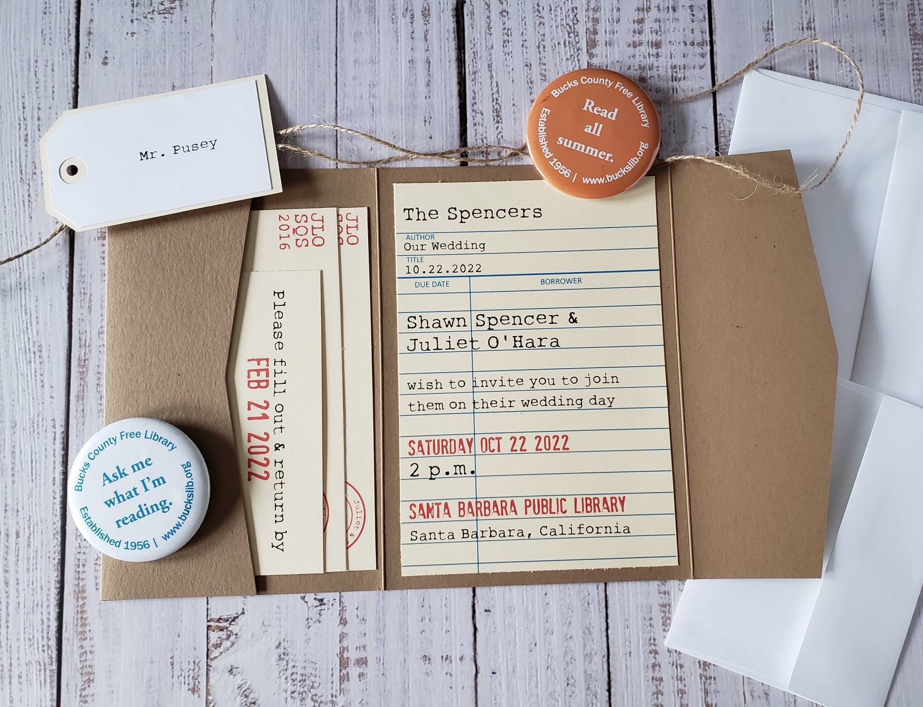 5 x 7 Library Wedding Pocket Invitations Printed Set Etsy