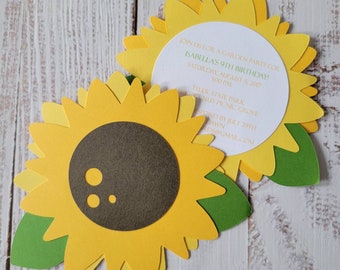 Sunflower Party Invitation | Die Cut | Birthday | Baby Shower | Bridal Shower | Sample | Set of 10, 15 & 25